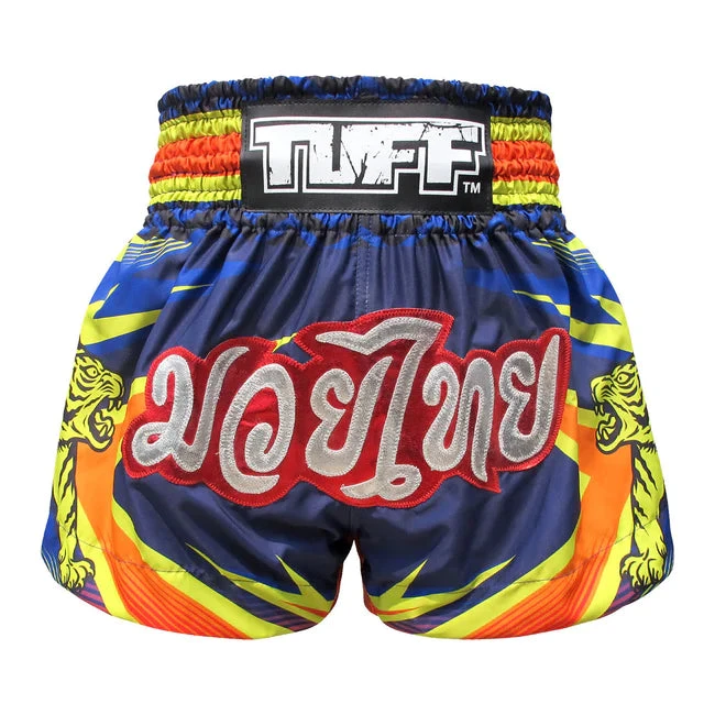 TUFF Muay Thai Shorts Blue With Double Yellow Tiger TUFF Muay Thai Shorts Blue With Double Yellow Tiger -Boxing Equipment Store