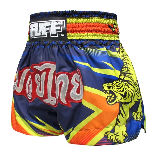 TUFF Muay Thai Shorts Blue With Double Yellow Tiger TUFF Muay Thai Shorts Blue With Double Yellow Tiger -Boxing Equipment Store