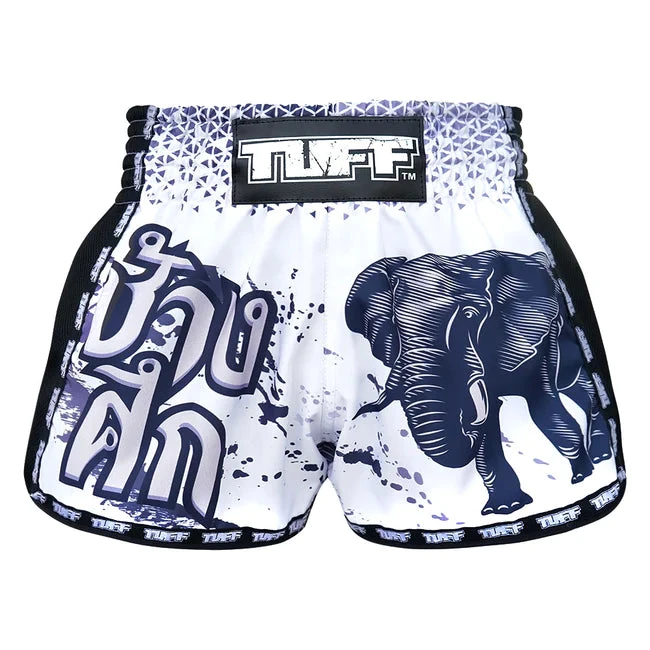 TUFF Muay Thai Shorts Retro Style White War Elephant TUFF Muay Thai Shorts Retro Style White War Elephant -Boxing Equipment Store