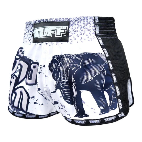 TUFF Muay Thai Shorts Retro Style White War Elephant TUFF Muay Thai Shorts Retro Style White War Elephant -Boxing Equipment Store