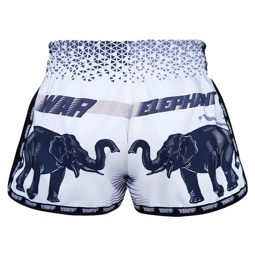 TUFF Muay Thai Shorts Retro Style White War Elephant TUFF Muay Thai Shorts Retro Style White War Elephant -Boxing Equipment Store