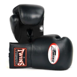 Twins BGLL-1 Muay Thai Lace-Up Boxing Gloves Black