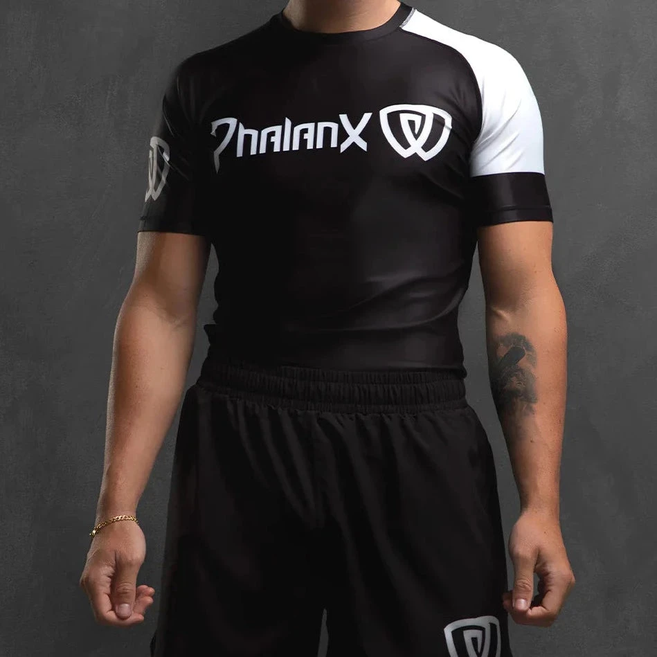 Phalanx Solider One Ranked White Black Short Sleeve Rash Guard Phalanx Solider One Ranked White Black Short Sleeve Rash Guard -Boxing Equipment Store